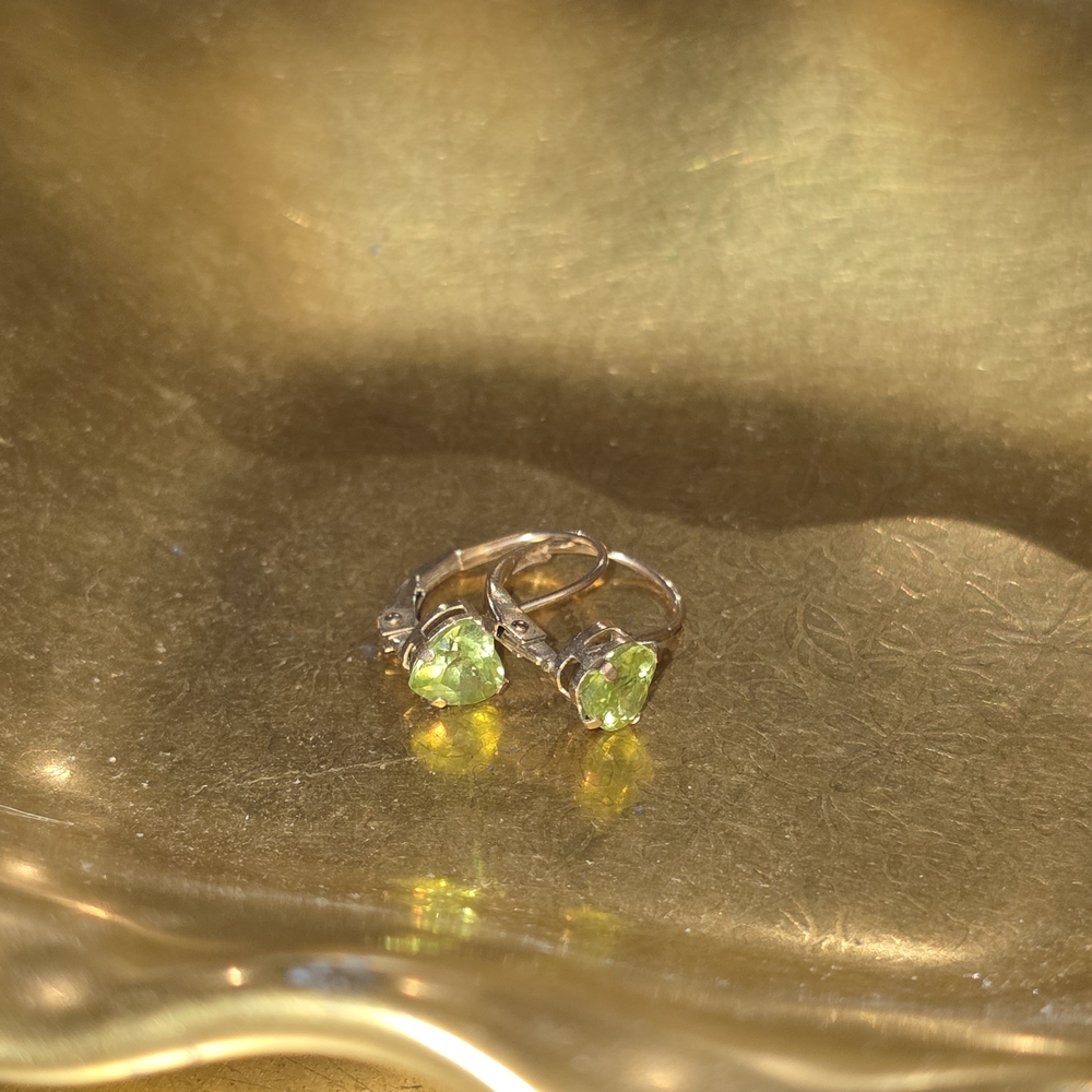 Yellow Gold and Peridot Lever-back Drop Earrings